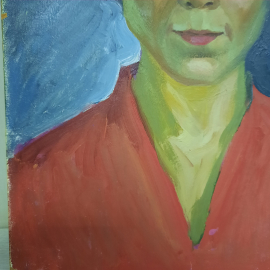 Картина маслом на картоне, портрет женщины, 34х 48, 1961г. СССР.. Картинка 4